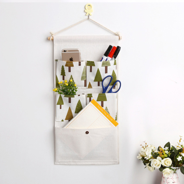 学生宿舍墙挂式棉麻收纳袋