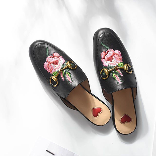 欧美真皮平底半包头拖鞋