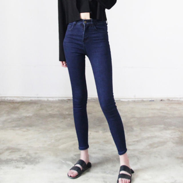 CHICVEN自制复古高腰修身牛仔裤