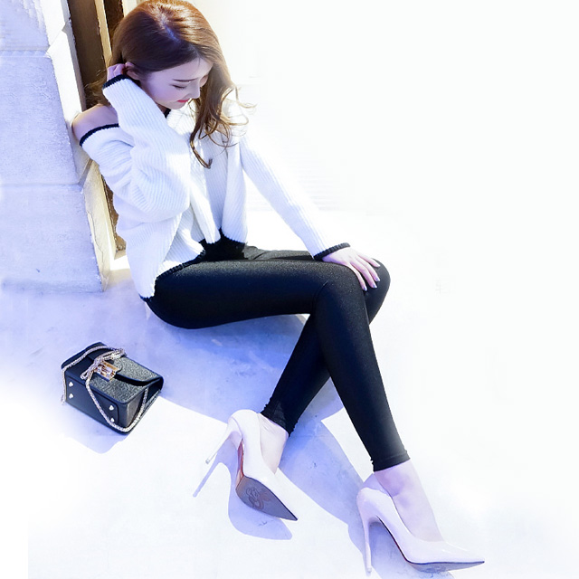 高腰踩脚光泽外穿修身打底裤