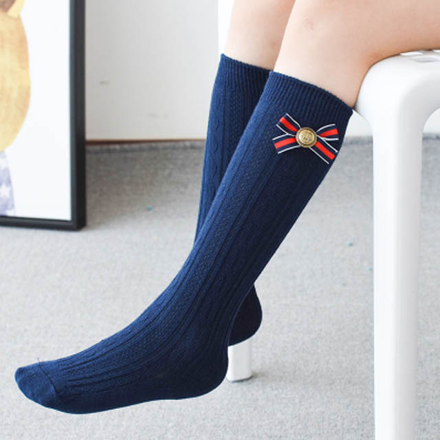 女童蝴蝶结纯棉中筒袜