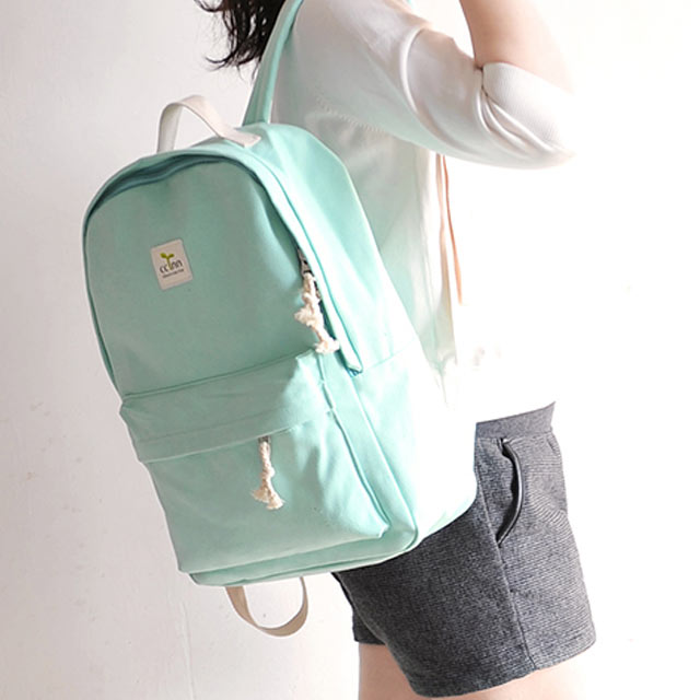 纯色小清新帆布双肩包