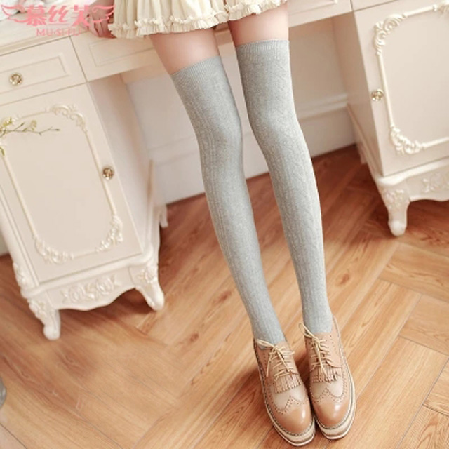 新款精梳棉长筒过膝袜