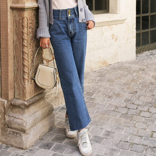 chic高腰阔腿牛仔裤女
