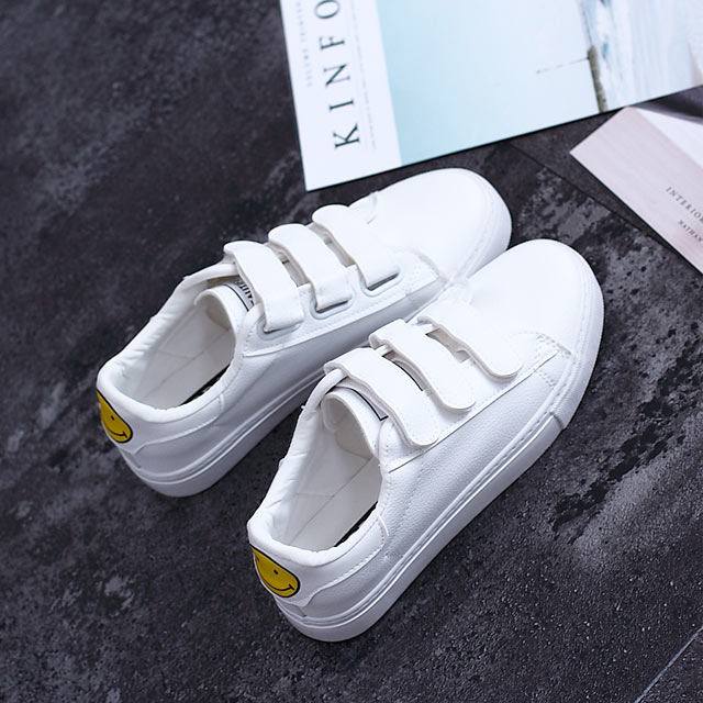 皮面魔术贴小白鞋女