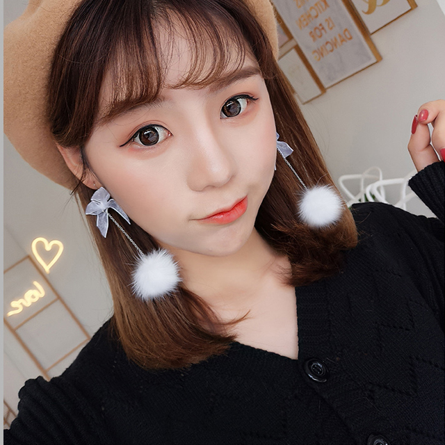 超仙毛绒水貂毛毛球耳环耳饰