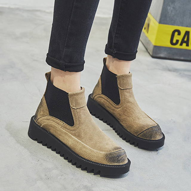 英伦风加绒真皮短靴