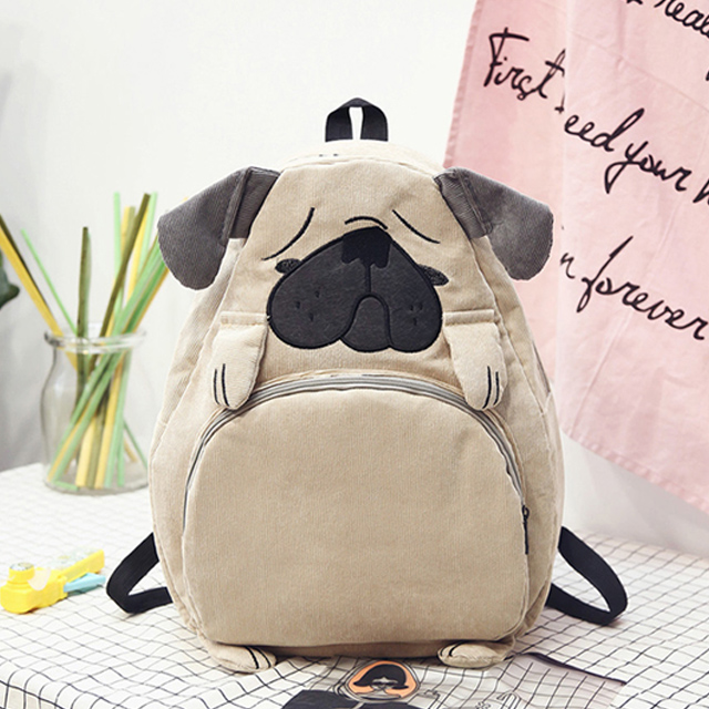 灯芯绒萌系卡通可爱双肩包