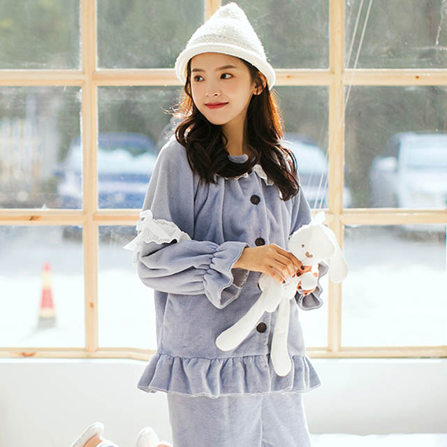 少女加厚珊瑚绒睡衣套装