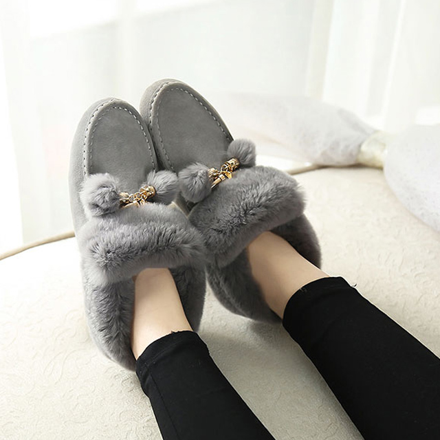 兔毛豆豆真皮毛毛鞋