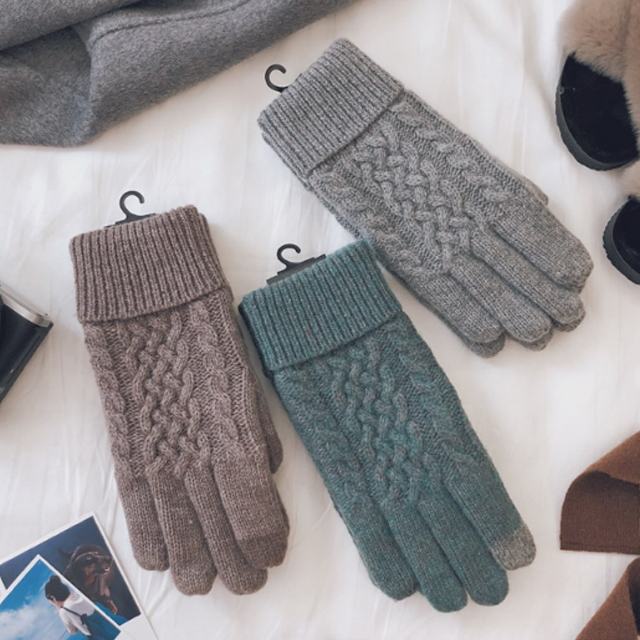 保暖针织毛线加长手套