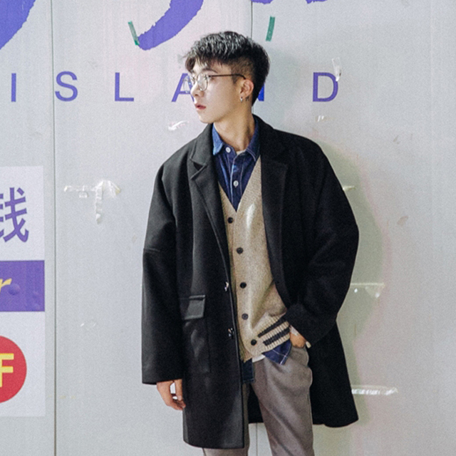 韩版麂皮绒大衣男