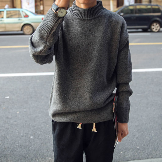 冬季新款圆领套头厚毛衣