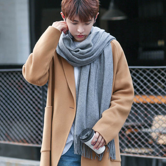 男士围巾冬季新款学生纯色围巾