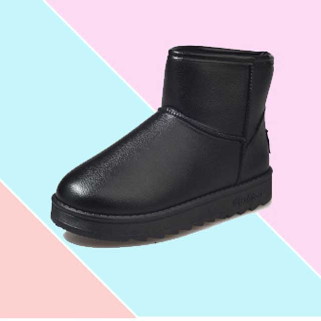 2017新款百搭加绒皮面防水平底棉鞋