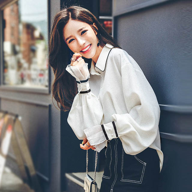 韩版灯笼袖宽松衬衫