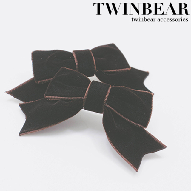 甜美可爱软妹丝绒蝴蝶结对夹刘海夹