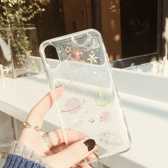 苹果X手机壳闪粉星空月球软壳