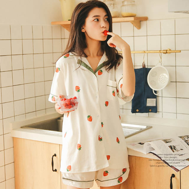 春季纯棉睡衣两件套装