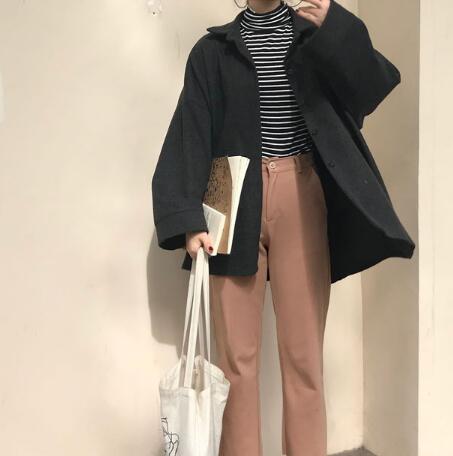 口袋百搭长袖宽松衬衫外套