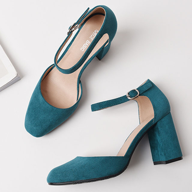 中空方头小清新高跟鞋