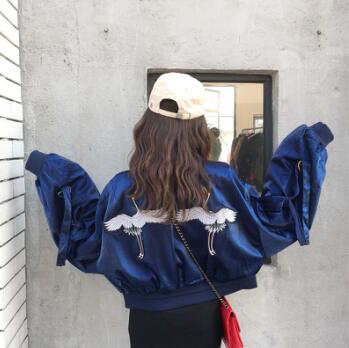 刺绣短款外套宽松港风棒球服夹克潮