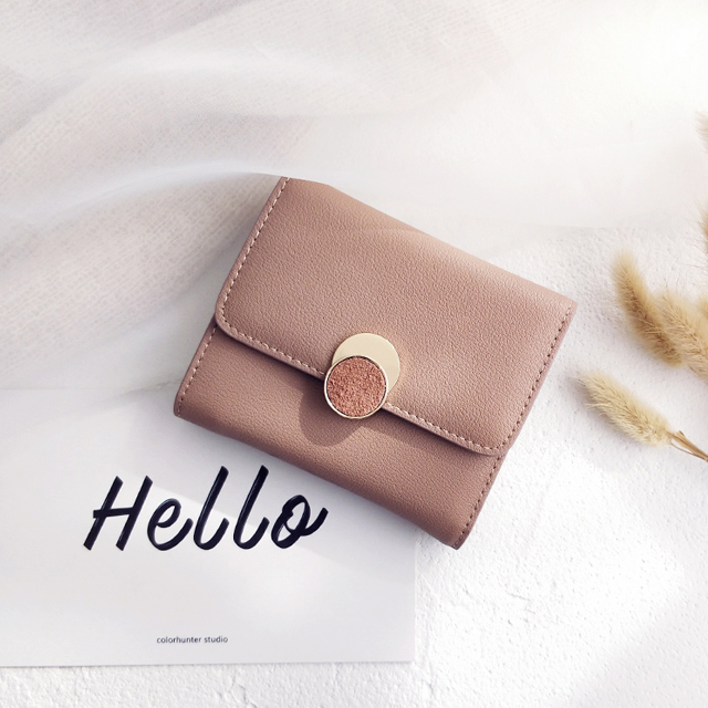牛皮圆扣短款小钱包