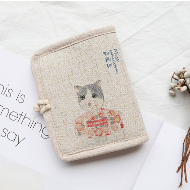 原创日系棉麻布艺短款折叠钱包