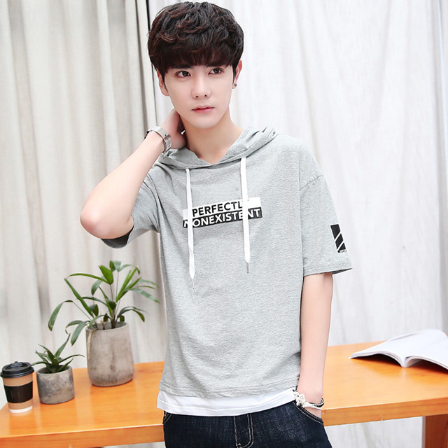 新款带帽夏季五分中袖卫衣连帽