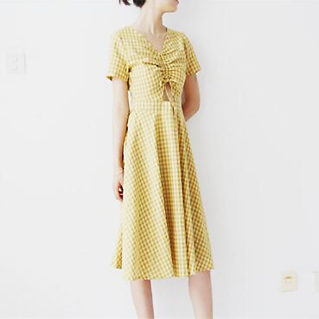 复古田园收腰绑带连衣裙