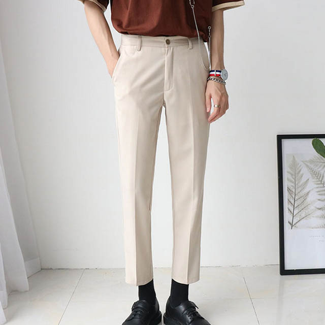 Male shop韩版纯黑显瘦修身休闲九分裤