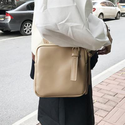 纯色方形双层复古单肩包