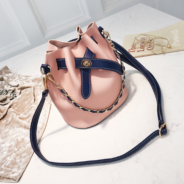 韩版链条百搭斜挎水桶包