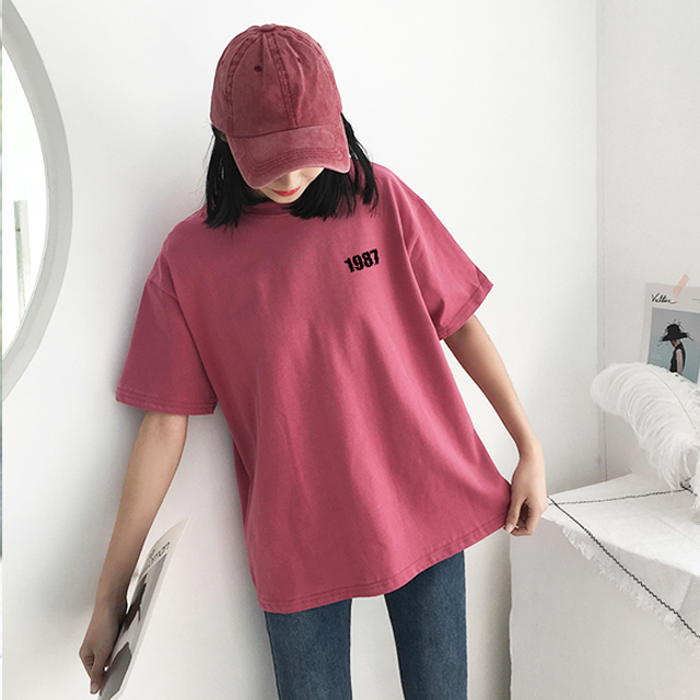 韩国ins复古字母印花t恤