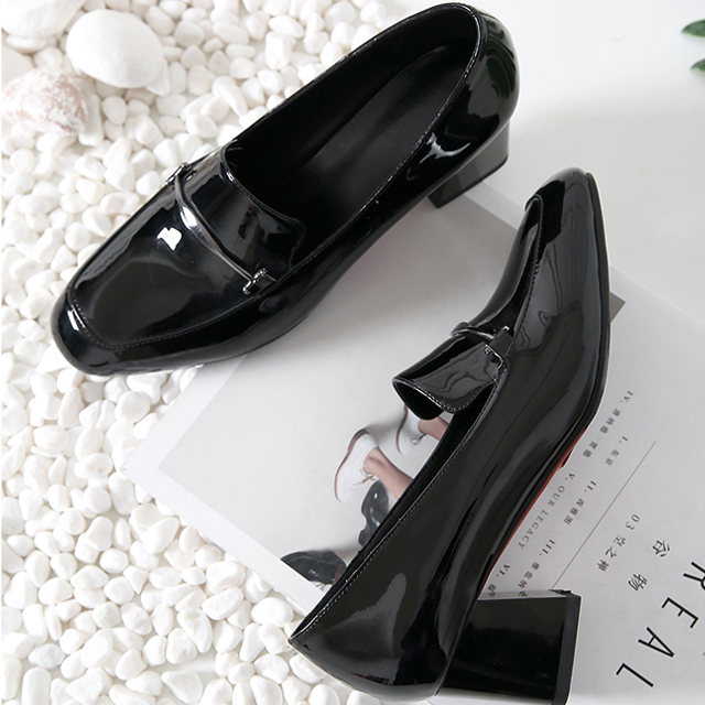 新款欧美方头粗跟鞋