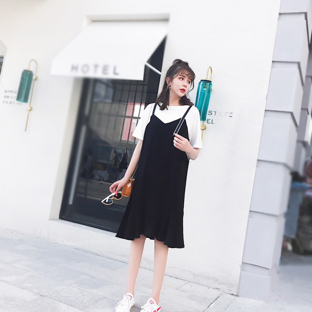 小清新背带雪纺连衣裙