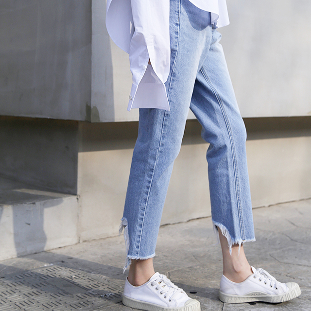 surblue破洞高腰牛仔裤