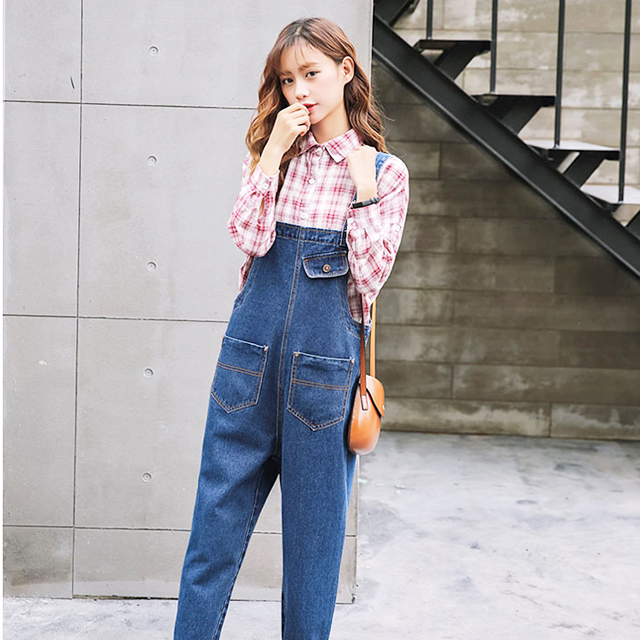 学院风软妹牛仔背带裤