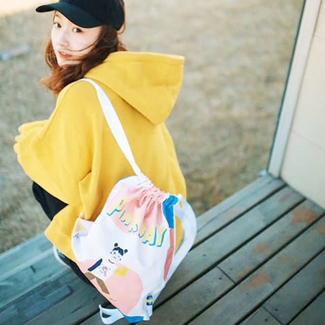 日系少女文艺抽绳双肩包