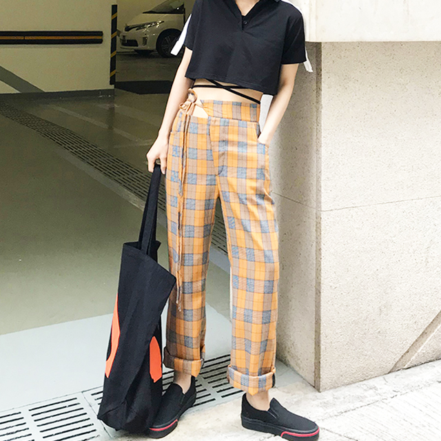 八月复古港味格子裤