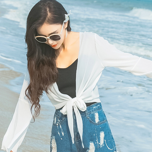 短款长袖防晒衫