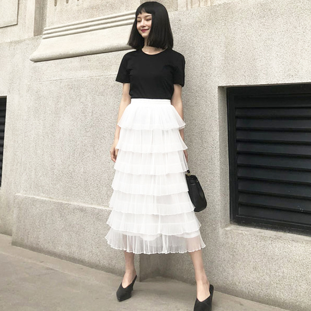 chic风荷叶边优雅蛋糕裙