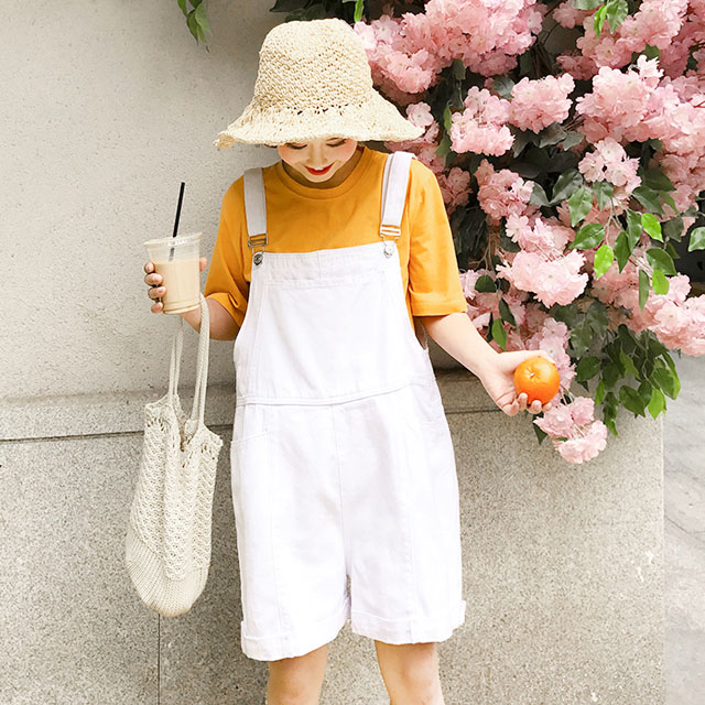 卷边牛仔背带短裤