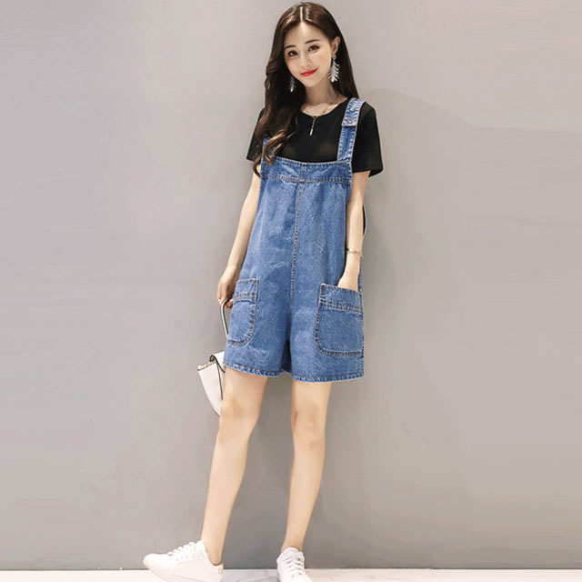 韩版宽松牛仔背带短裤