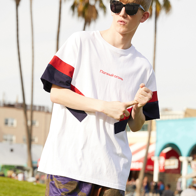 男士纯棉个性拼接撞色t恤