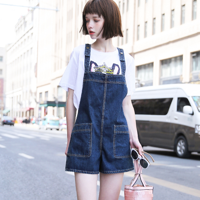 韩版可爱牛仔背带短裤