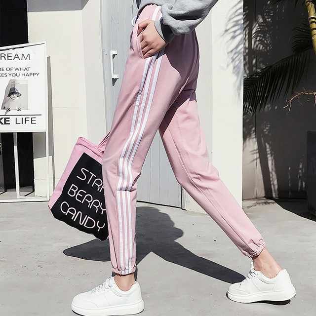 原宿bf三条扛运动裤