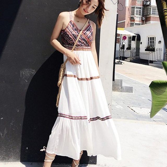 民族风吊带雪纺连衣裙