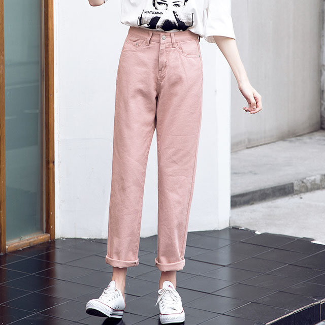 直筒高腰显瘦牛仔裤