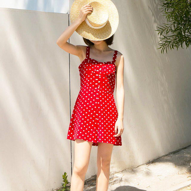 卡农自制波点连体短裤